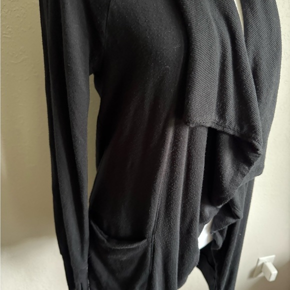 Athleta Black Open Waterfall Front Duster Cardigan Womens S Modest Minimalist - Picture 2 of 7